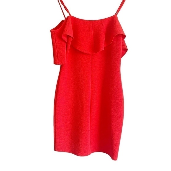 BCBGENERATION Red Off Shoulder Ruffle Bodycon Dress Size S - Picture 3 of 12